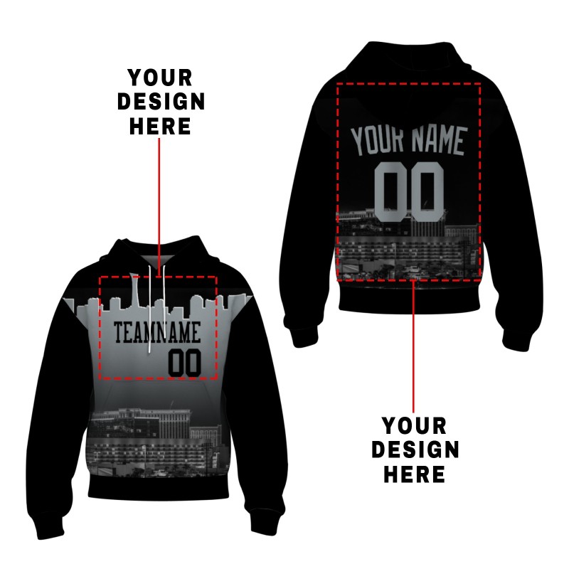 Custom Black Gray City Silhouette Style Fashion Athletic Pullover Sweatshirt Hoodie