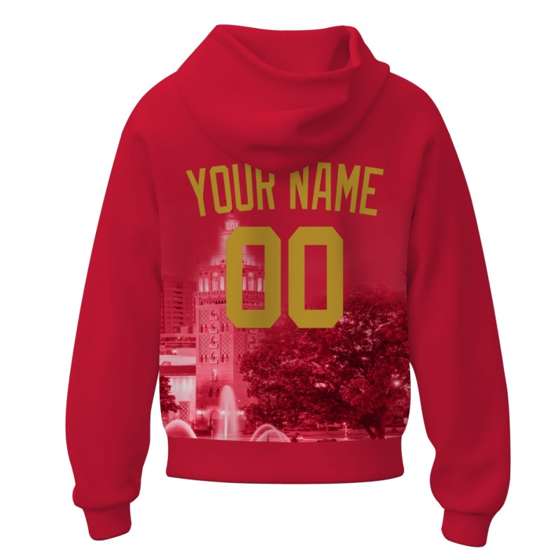 Custom Red Gold City Silhouette Style Fashion Athletic Pullover Sweatshirt Hoodie