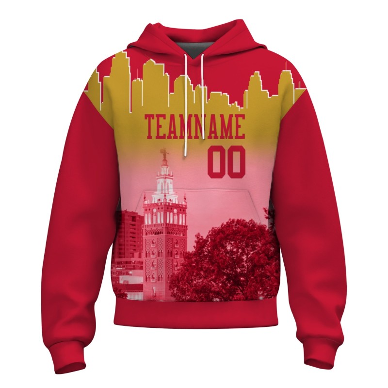 Custom Red Gold City Silhouette Style Fashion Athletic Pullover Sweatshirt Hoodie