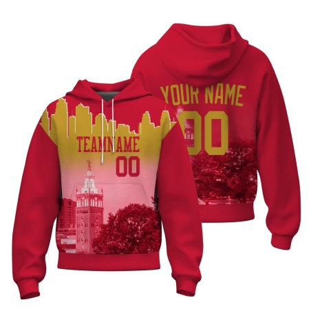 Custom Red Gold City Silhouette Style Fashion Athletic Pullover Sweatshirt Hoodie