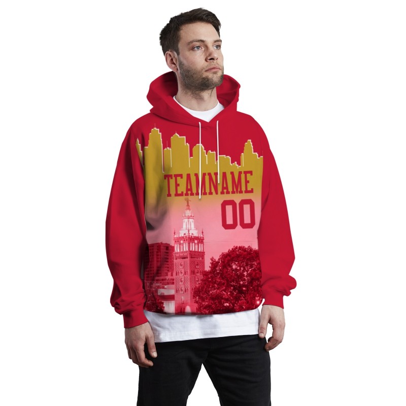 Custom Red Gold City Silhouette Style Fashion Athletic Pullover Sweatshirt Hoodie