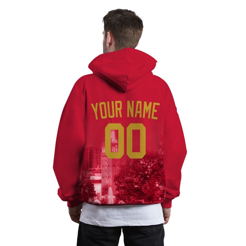Custom Red Gold City Silhouette Style Fashion Athletic Pullover Sweatshirt Hoodie
