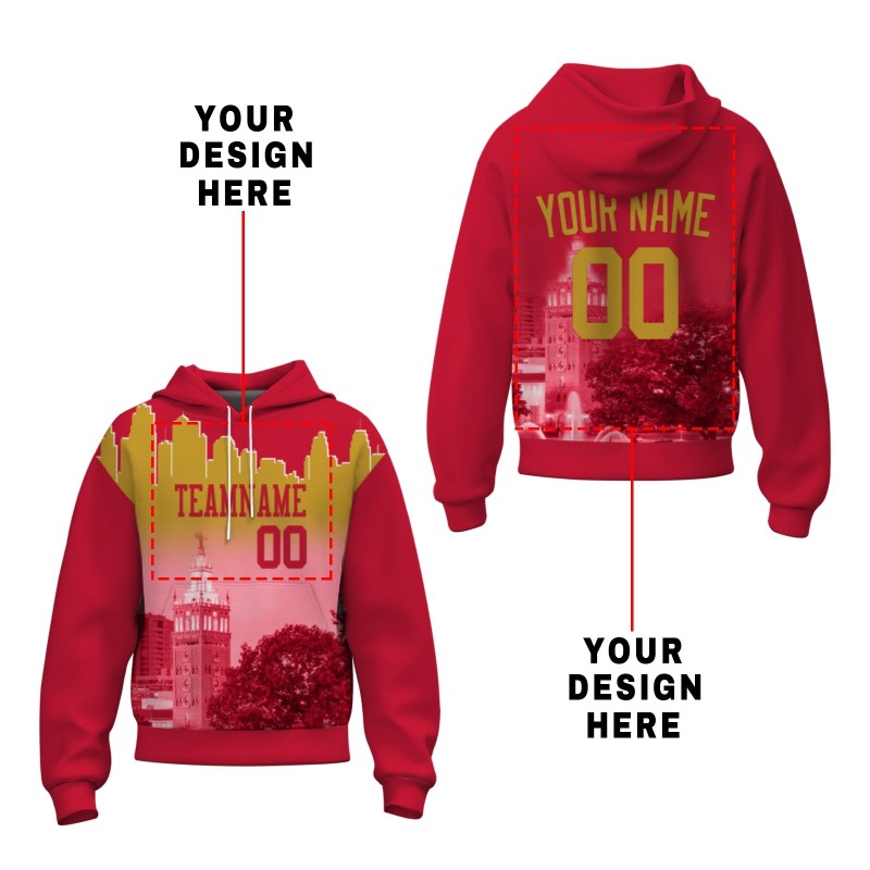 Custom Red Gold City Silhouette Style Fashion Athletic Pullover Sweatshirt Hoodie