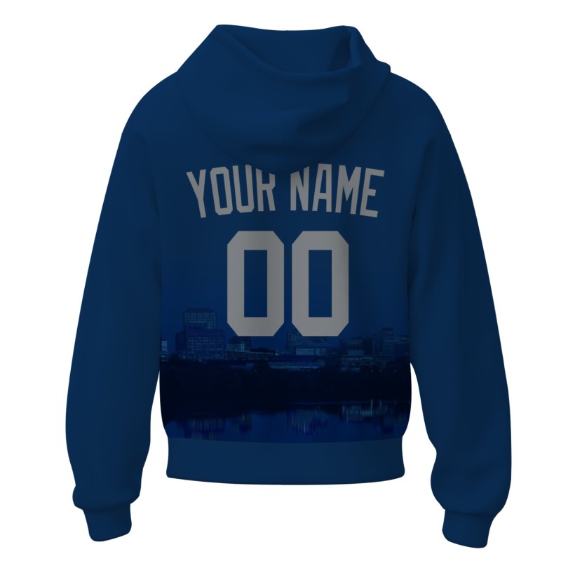 Custom Dark Blue Gray City Silhouette Style Fashion Athletic Pullover Sweatshirt Hoodie