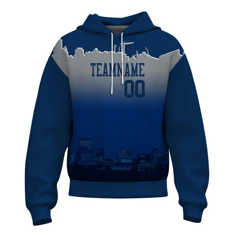 Custom Dark Blue Gray City Silhouette Style Fashion Athletic Pullover Sweatshirt Hoodie