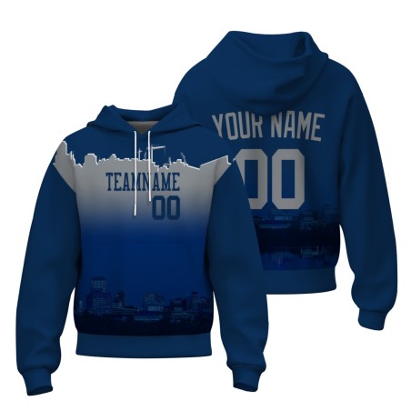 Custom Dark Blue Gray City Silhouette Style Fashion Athletic Pullover Sweatshirt Hoodie