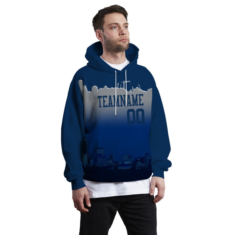 Custom Dark Blue Gray City Silhouette Style Fashion Athletic Pullover Sweatshirt Hoodie