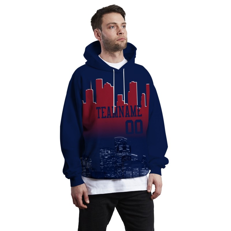Custom Dark Purple Mahogany City Silhouette Style Fashion Athletic Pullover Sweatshirt Hoodie