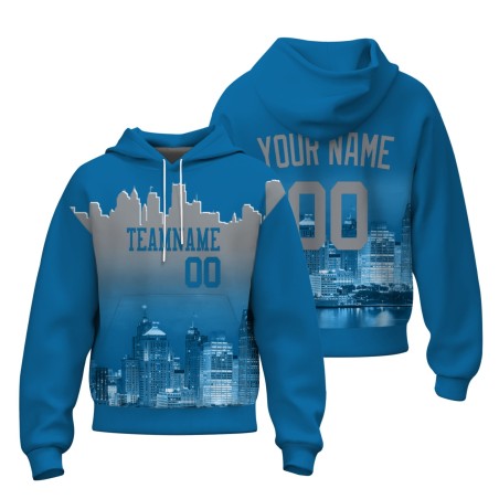 Custom Blue Gray City Silhouette Style Fashion Athletic Pullover Sweatshirt Hoodie