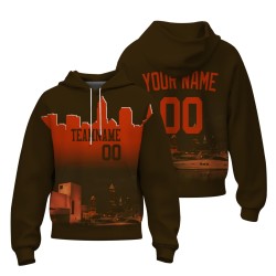 Custom Sepia Red City Silhouette Style Fashion Athletic Pullover Sweatshirt Hoodie