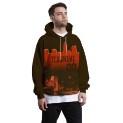 Custom Sepia Red City Silhouette Style Fashion Athletic Pullover Sweatshirt Hoodie