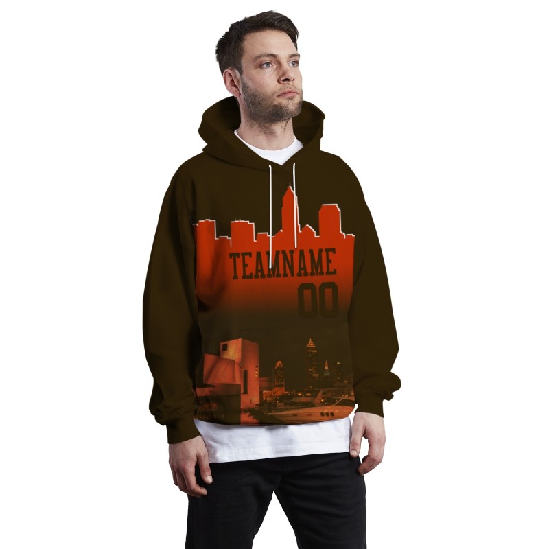Custom Sepia Red City Silhouette Style Fashion Athletic Pullover Sweatshirt Hoodie