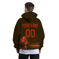 Custom Sepia Red City Silhouette Style Fashion Athletic Pullover Sweatshirt Hoodie