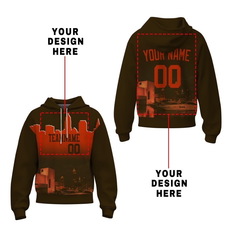 Custom Sepia Red City Silhouette Style Fashion Athletic Pullover Sweatshirt Hoodie