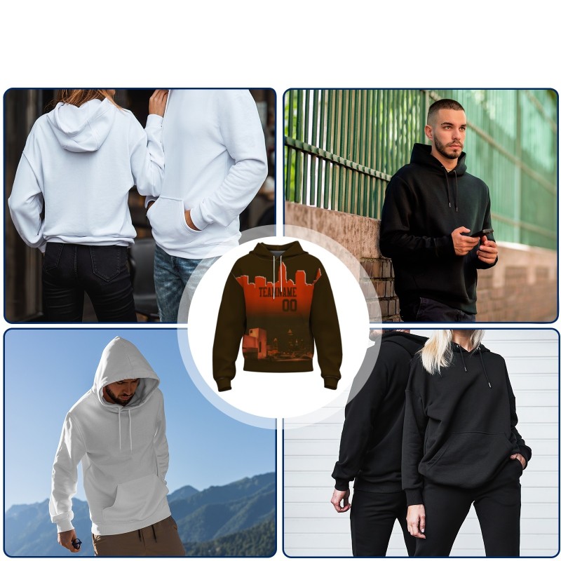 Custom Sepia Red City Silhouette Style Fashion Athletic Pullover Sweatshirt Hoodie