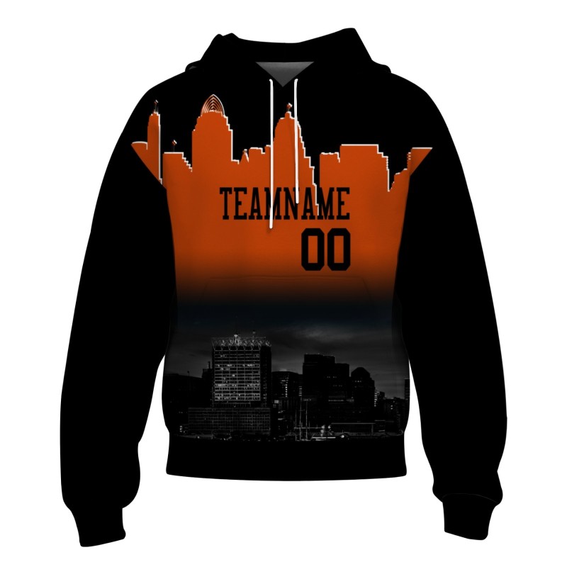 Custom Black Orange City Silhouette Style Fashion Athletic Pullover Sweatshirt Hoodie