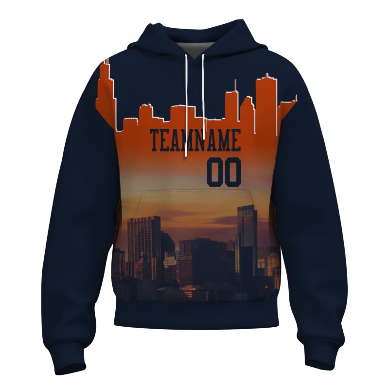 Custom Black Orange City Silhouette Style Fashion Athletic Pullover Sweatshirt Hoodie