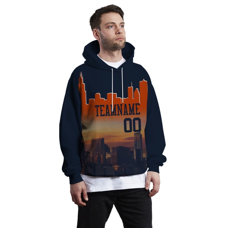 Custom Black Orange City Silhouette Style Fashion Athletic Pullover Sweatshirt Hoodie