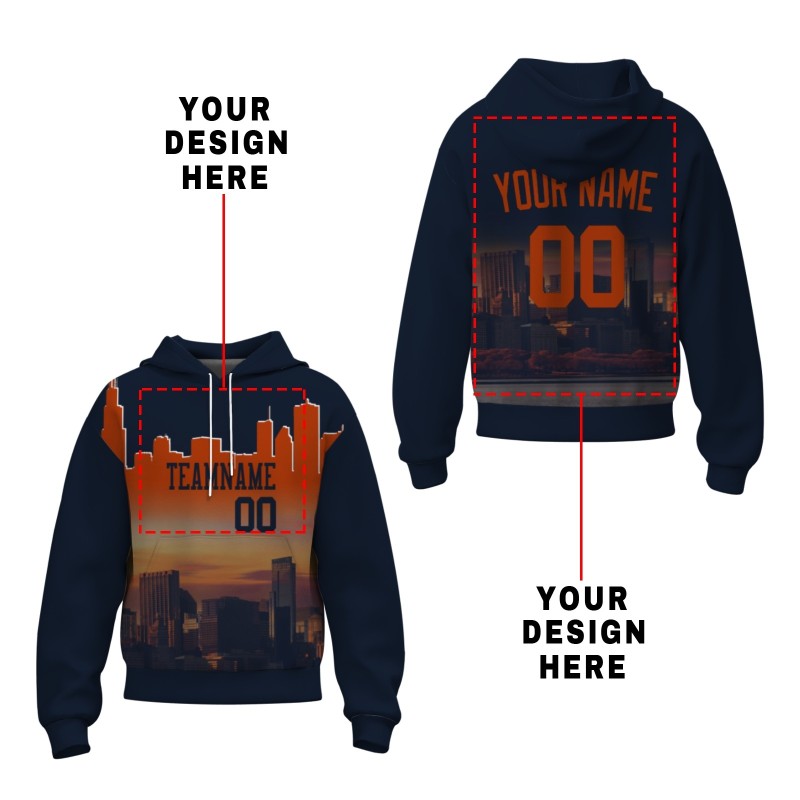 Custom Black Orange City Silhouette Style Fashion Athletic Pullover Sweatshirt Hoodie