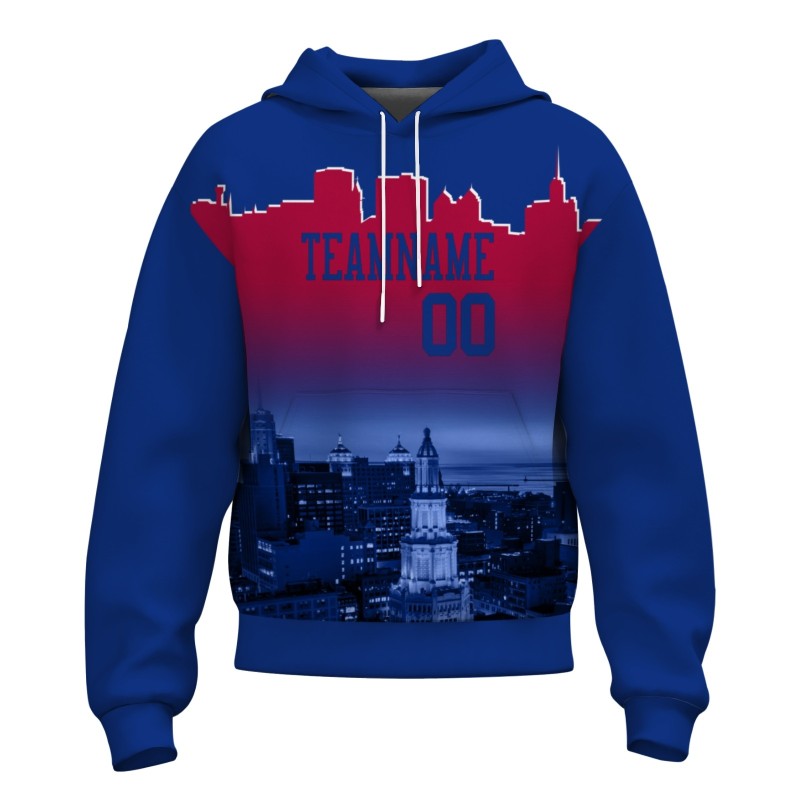 Custom Blue Violet  Cherry Red City Silhouette Style Fashion Athletic Pullover Sweatshirt Hoodie