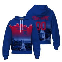 Custom Blue Violet  Cherry Red City Silhouette Style Fashion Athletic Pullover Sweatshirt Hoodie