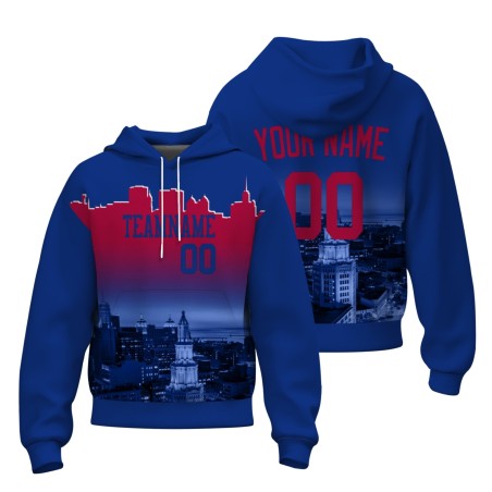 Custom Blue Violet  Cherry Red City Silhouette Style Fashion Athletic Pullover Sweatshirt Hoodie