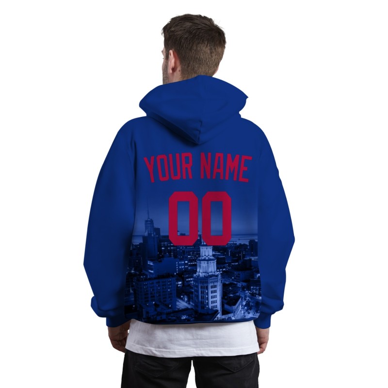 Custom Blue Violet  Cherry Red City Silhouette Style Fashion Athletic Pullover Sweatshirt Hoodie