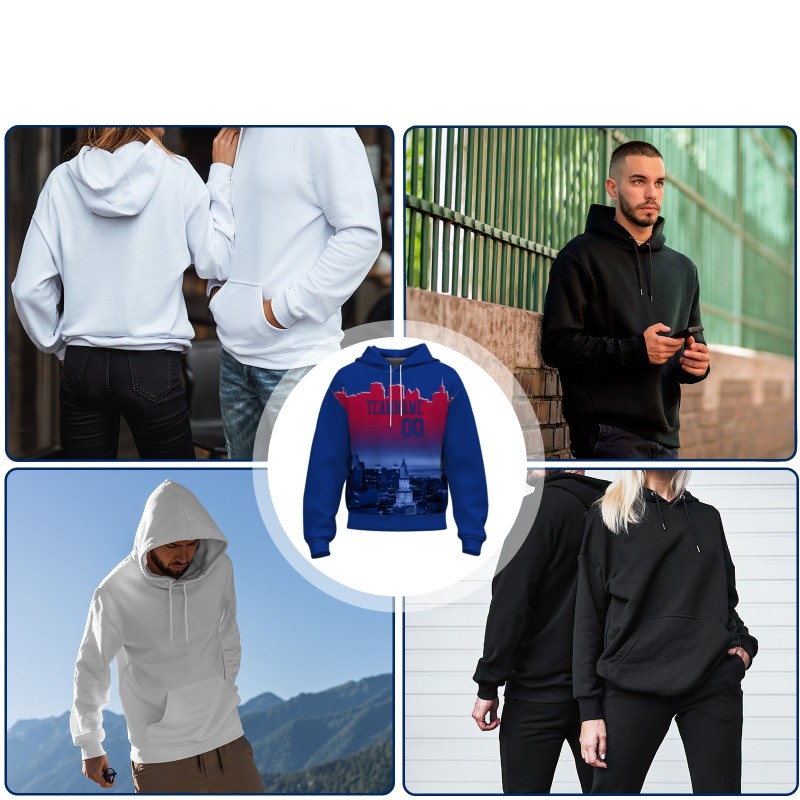 Custom Blue Violet  Cherry Red City Silhouette Style Fashion Athletic Pullover Sweatshirt Hoodie