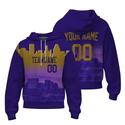 Custom Purple Gold City Silhouette Style Fashion Athletic Pullover Sweatshirt Hoodie