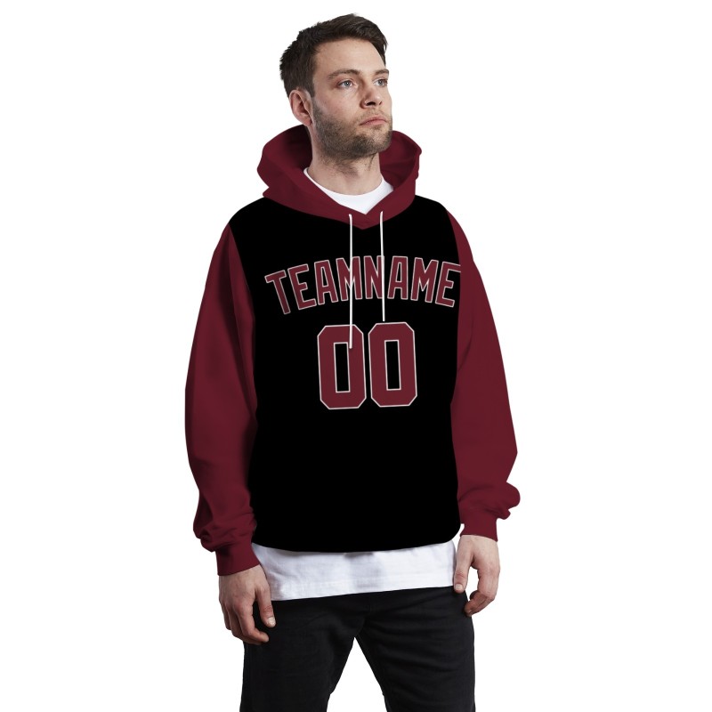 Custom Black Dark Red-White Fashion Athletic Pullover Sweatshirt Hoodie