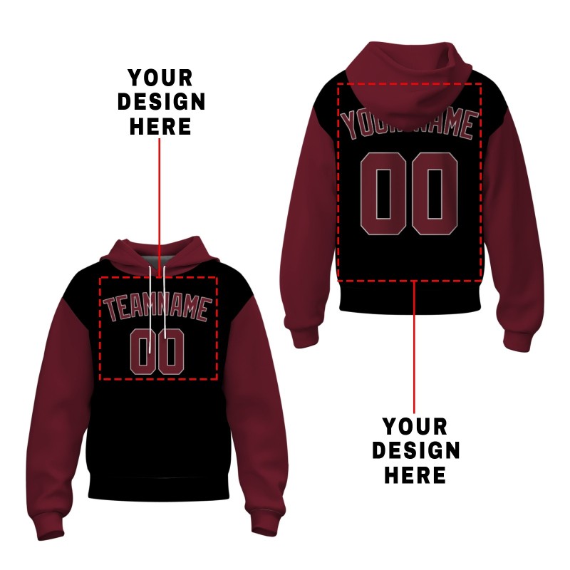 Custom Black Dark Red-White Fashion Athletic Pullover Sweatshirt Hoodie