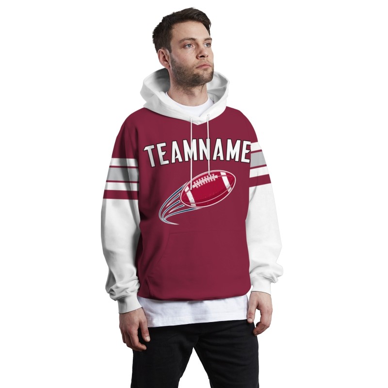 Custom Mahogany White-Black Rugby Style Fashion Athletic Pullover Sweatshirt Hoodie