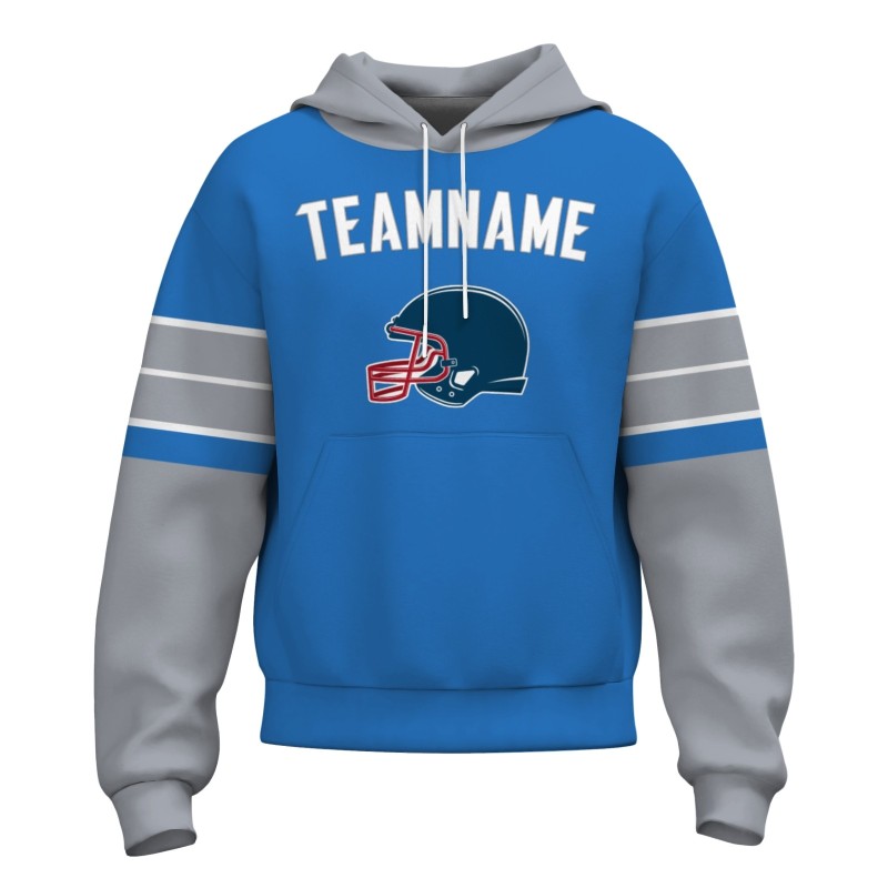Custom Blue White-Gray Rugby Style Fashion Athletic Pullover Sweatshirt Hoodie