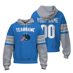 Custom Blue White-Gray Rugby Style Fashion Athletic Pullover Sweatshirt Hoodie