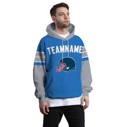 Custom Blue White-Gray Rugby Style Fashion Athletic Pullover Sweatshirt Hoodie