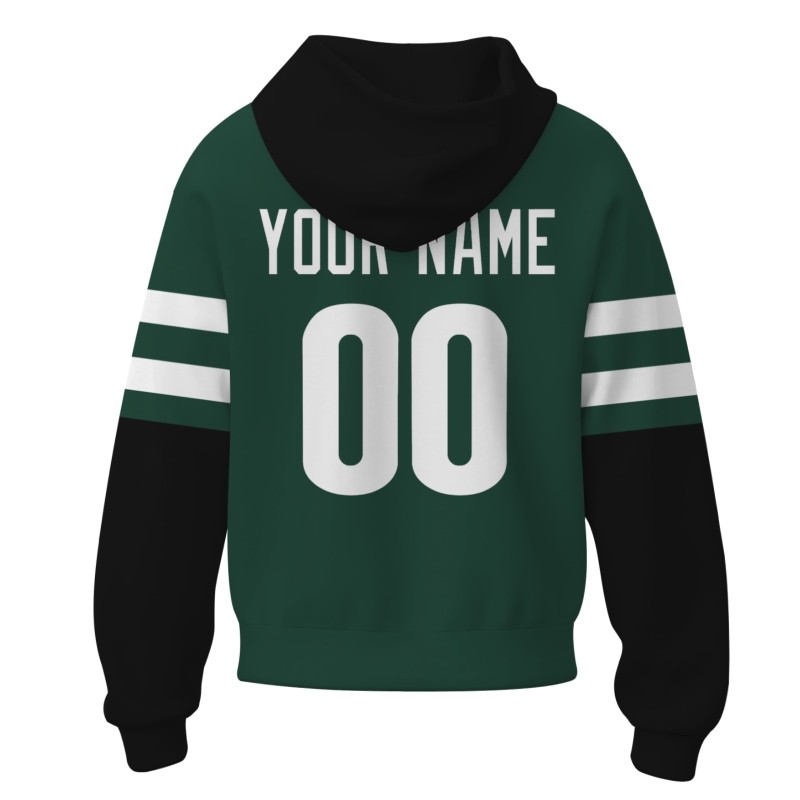 Custom Pine Green White Rugby Style Fashion Athletic Pullover Sweatshirt Hoodie