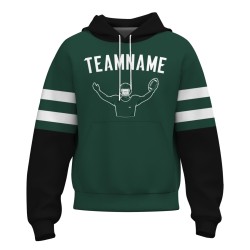 Custom Pine Green White Rugby Style Fashion Athletic Pullover Sweatshirt Hoodie