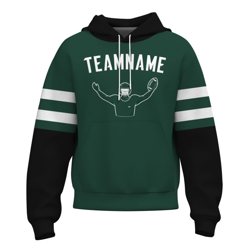 Custom Pine Green White Rugby Style Fashion Athletic Pullover Sweatshirt Hoodie