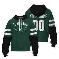 Custom Pine Green White Rugby Style Fashion Athletic Pullover Sweatshirt Hoodie