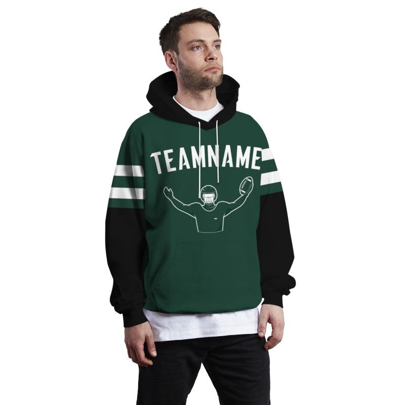 Custom Pine Green White Rugby Style Fashion Athletic Pullover Sweatshirt Hoodie