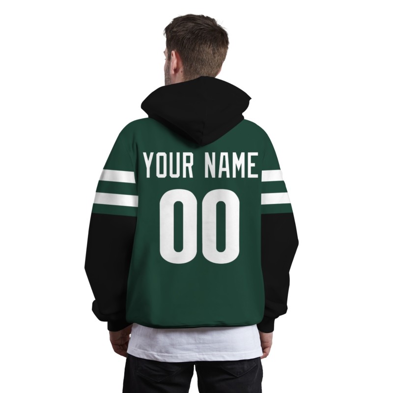 Custom Pine Green White Rugby Style Fashion Athletic Pullover Sweatshirt Hoodie