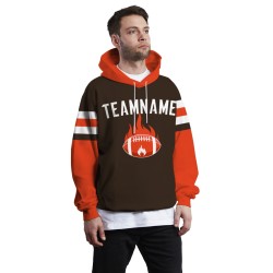 Custom Orange Brown White Rugby Style Fashion Athletic Pullover Sweatshirt Hoodie