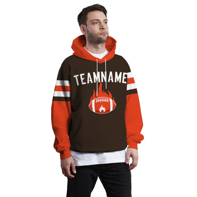 Custom Orange Brown White Rugby Style Fashion Athletic Pullover Sweatshirt Hoodie