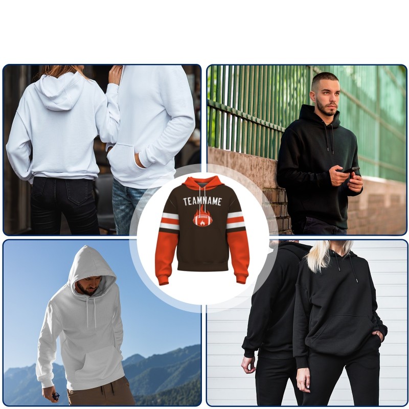 Custom Orange Brown White Rugby Style Fashion Athletic Pullover Sweatshirt Hoodie