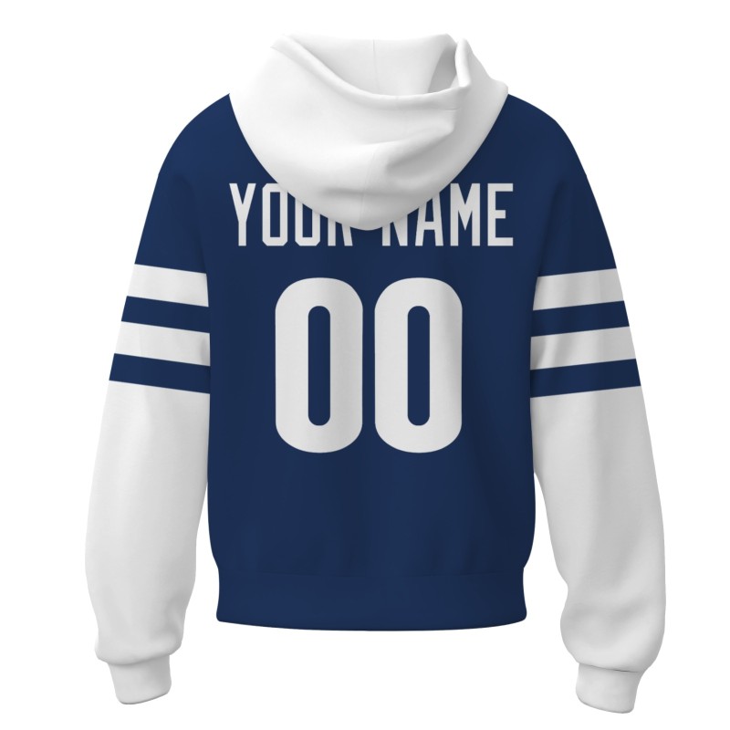 Custom Navy Blue White Rugby Style Fashion Athletic Pullover Sweatshirt Hoodie