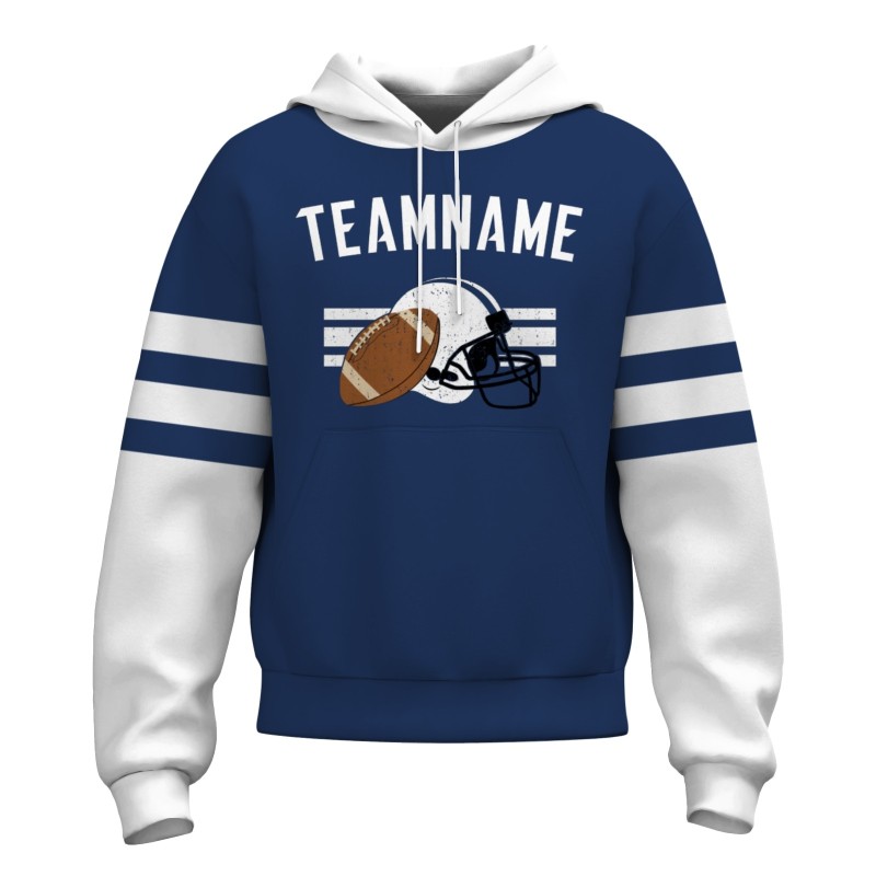 Custom Navy Blue White Rugby Style Fashion Athletic Pullover Sweatshirt Hoodie
