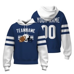 Custom Navy Blue White Rugby Style Fashion Athletic Pullover Sweatshirt Hoodie