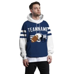 Custom Navy Blue White Rugby Style Fashion Athletic Pullover Sweatshirt Hoodie