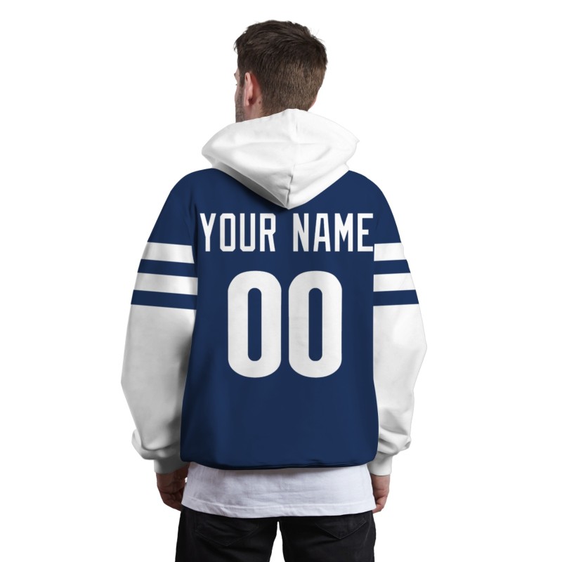 Custom Navy Blue White Rugby Style Fashion Athletic Pullover Sweatshirt Hoodie
