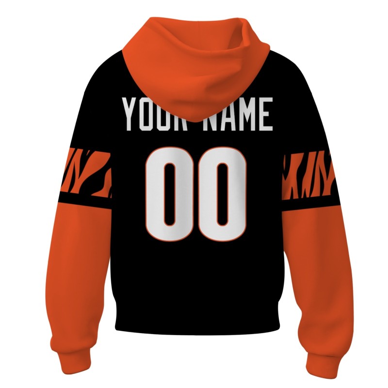 Custom Black White-Orange Rugby Style Fashion Athletic Pullover Sweatshirt Hoodie